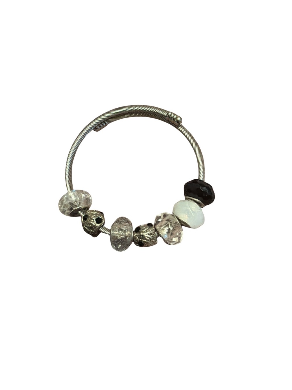 Glass Bead Silver-Tone Charm Hoop Bracelet - Unbranded